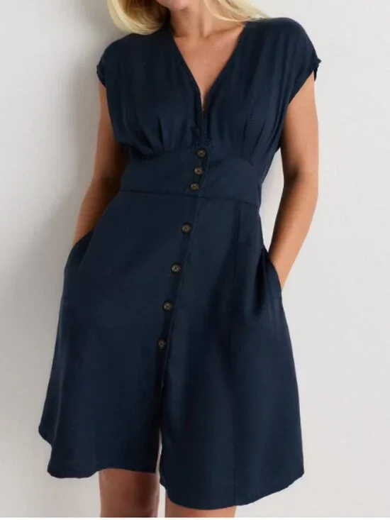 Quince Vintage Wash Tencel Button Front Dress Midnight Blue M NWT - Picture 1 of 5